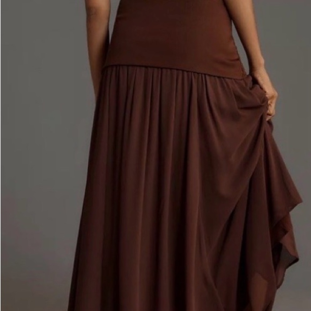 Anthropologie Brown Maxi Skirt with Gathered Panel